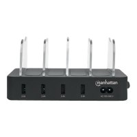 Manhattan Charging Station, 4x USB-A Ports, Outputs: 4x 2.4A, Smart IC, LED Indicator Lights, Black, Three Year Warranty, Box