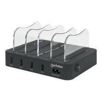 Manhattan Charging Station, 4x USB-A Ports, Outputs: 4x 2.4A, Smart IC, LED Indicator Lights, Black, Three Year Warranty, Box