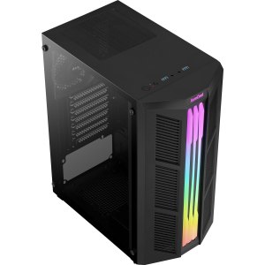 AeroCool Prime - MDT - ATX - Seitenteil mit Fenster (gehärtetes Glas) - keine Spannungsversorgung (ATX) - Schwarz - USB/Audio