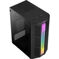 AeroCool Prime - MDT - ATX - Seitenteil mit Fenster (gehärtetes Glas) - keine Spannungsversorgung (ATX) - Schwarz - USB/Audio