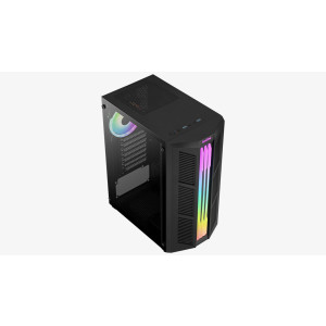 AeroCool Prime ARGB - MDT - ATX - Seitenteil mit Fenster (gehärtetes Glas) - keine Spannungsversorgung (ATX) - Schwarz - USB/Audio