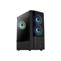 AeroCool Quantum - MDT - ATX - Seitenteil mit Fenster (gehärtetes Glas) - keine Spannungsversorgung (ATX) - Schwarz - USB/Audio