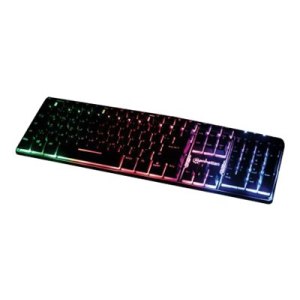 Manhattan Gaming USB Keyboard, Metal Base Edition, 12 Function Keys, Rainbow-LED Backlighting, 19 Anti-Ghost Key Caps, IPX4 (Splashproof)