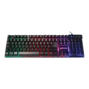 Manhattan Gaming USB Keyboard, Metal Base Edition, 12 Function Keys, Rainbow-LED Backlighting, 19 Anti-Ghost Key Caps, IPX4 (Splashproof)