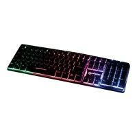 Manhattan Gaming USB Keyboard, Metal Base Edition, 12 Function Keys, Rainbow-LED Backlighting, 19 Anti-Ghost Key Caps, IPX4 (Splashproof) Rating, USB-A, Black, Retail Box (German layout)