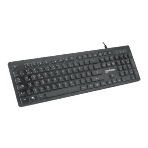 Manhattan Gaming USB Keyboard, Low Force Key Edition, 12 Multimedia Keys, Rainbow-LED Backlighting, USB-A, Black, Retail Box (German layout)