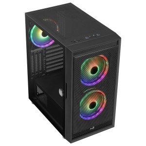 AeroCool Graphite-G-BK-v3 - MDT - ATX - Seitenteil mit Fenster (gehärtetes Glas) - keine Spannungsversorgung (ATX) - Schwarz - USB/Audio