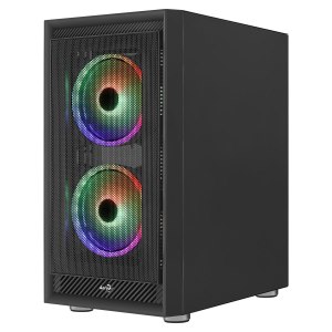 AeroCool Graphite-G-BK-v3 - MDT - ATX - Seitenteil mit Fenster (gehärtetes Glas) - keine Spannungsversorgung (ATX) - Schwarz - USB/Audio