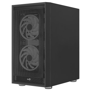 AeroCool Graphite-G-BK-v3 - MDT - ATX - Seitenteil mit Fenster (gehärtetes Glas) - keine Spannungsversorgung (ATX) - Schwarz - USB/Audio