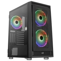 AeroCool Graphite-G-BK-v3 - MDT - ATX - Seitenteil mit Fenster (gehärtetes Glas) - keine Spannungsversorgung (ATX) - Schwarz - USB/Audio