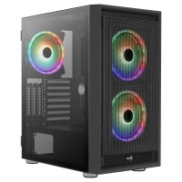 AeroCool Graphite-G-BK-v3 - MDT - ATX - Seitenteil mit Fenster (gehärtetes Glas) - keine Spannungsversorgung (ATX) - Schwarz - USB/Audio