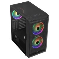 AeroCool Graphite-G-BK-v3 - MDT - ATX - Seitenteil mit Fenster (gehärtetes Glas) - keine Spannungsversorgung (ATX) - Schwarz - USB/Audio