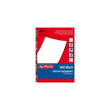 Herlitz 5033402. Empfohlene Nutzung: Universal, Papiergröße: A4 (210x297 mm), Blätter pro Packung: 500 Blätter