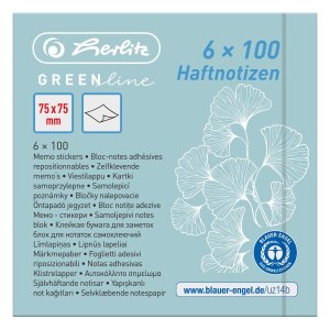 Herlitz 50033430. Formfaktor: Rechteck, Produktfarbe: Blau, Grün, Gelb, Material: Papier. Breite: 75 mm, Tiefe: 75 mm. Anzahl der Blätter pro Block: 600 Blätter