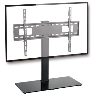 Schwaiger - Aufstellung - für LCD-TV / gekrümmter LCD-TV - Kunststoff, Temperglas, massiver Stahl - Schwarz - Bildschirmgröße: 94-177.8 cm (37"-70") - Bodenaufstellung