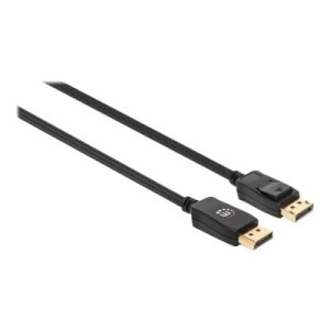 Manhattan DisplayPort 1.4 Cable, 8K@60hz, 1m, Braided Cable, Male to Male, With Latches, Fully Shielded, Black, Lifetime Warranty, Polybag