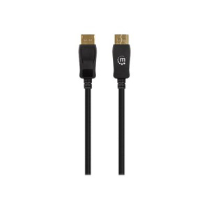 Manhattan DisplayPort 1.4 Cable, 8K@60hz, 1m, Braided Cable, Male to Male, With Latches, Fully Shielded, Black, Lifetime Warranty, Polybag