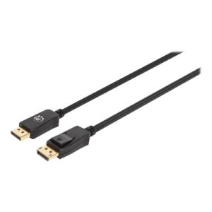 Manhattan DisplayPort 1.4 Cable, 8K@60hz, 1m, Braided Cable, Male to Male, With Latches, Fully Shielded, Black, Lifetime Warranty, Polybag - DisplayPort-Kabel - DisplayPort (M)