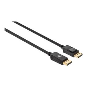 Manhattan DisplayPort 1.4 Cable, 8K@60hz, 2m, Braided Cable, Male to Male, With Latches, Fully Shielded, Black, Lifetime Warranty, Polybag