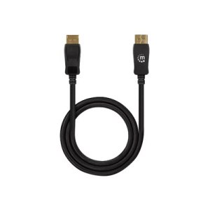 Manhattan DisplayPort 1.4 Cable, 8K@60hz, 2m, Braided Cable, Male to Male, With Latches, Fully Shielded, Black, Lifetime Warranty, Polybag