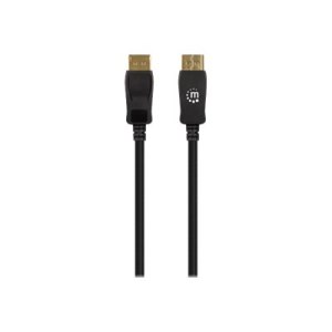 Manhattan DisplayPort 1.4 Cable, 8K@60hz, 2m, Braided Cable, Male to Male, With Latches, Fully Shielded, Black, Lifetime Warranty, Polybag