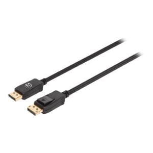 Manhattan DisplayPort 1.4 Cable, 8K@60hz, 3m, Braided Cable, Male to Male, With Latches, Fully Shielded, Black, Lifetime Warranty, Polybag