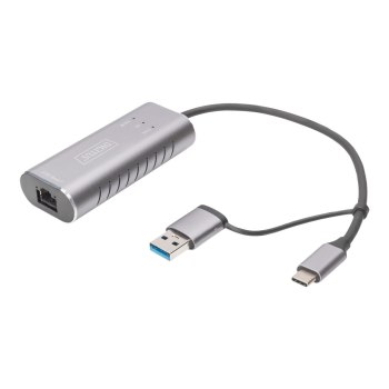 DIGITUS USB Type-C Gigabit Ethernet Adapter 2.5G, USB-C + USB A (USB3.1/3.0)