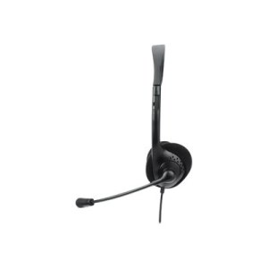 Manhattan Stereo On-Ear Headset (USB), Microphone Boom, Retail Box Packaging, Adjustable Headband, Ear Cushion, 1x USB-A for both sound and mic use, cable 1.5m, Three Year Warranty