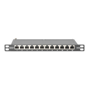 DIGITUS CAT 6A, Class EA Patch Panel, shielded, 12-port, 0.5U, 10", black