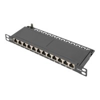 DIGITUS CAT 6A, Class EA Patch Panel, shielded, 12-port, 0.5U, 10", black