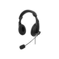 Manhattan Stereo Over-Ear Headset (USB), Microphone Boom (padded), Retail Box Packaging, Adjustable Headband, Ear Cushions, 1x USB-A for both sound and mic use, cable 1.5m, Three Year Warranty - Headset - ohrumschließend - kabelgebunden - USB-A - Schwarz