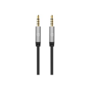 Manhattan Stereo Audio 3.5mm Cable, 1m, Male/Male, Slim Design, Black/Silver, Premium with 24 karat gold plated contacts and pure oxygen-free copper (OFC) wire, Lifetime Warranty, Polybag