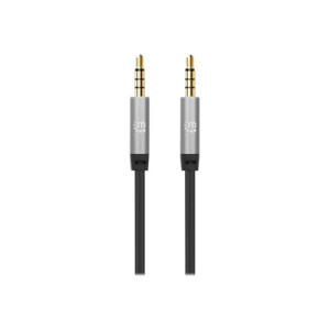 Manhattan Stereo Audio 3.5mm Cable, 1m, Male/Male, Slim Design, Black/Silver, Premium with 24 karat gold plated contacts and pure oxygen-free copper (OFC)