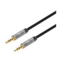 Manhattan Stereo Audio 3.5mm Cable, 1m, Male/Male, Slim Design, Black/Silver, Premium with 24 karat gold plated contacts and pure oxygen-free copper (OFC) wire, Lifetime Warranty, Polybag