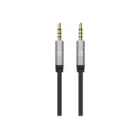 Manhattan Stereo Audio 3.5mm Cable, 1m, Male/Male, Slim Design, Black/Silver, Premium with 24 karat gold plated contacts and pure oxygen-free copper (OFC) wire, Lifetime Warranty, Polybag