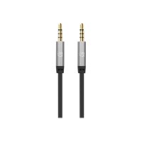 Manhattan Stereo Audio 3.5mm Cable, 1m, Male/Male, Slim Design, Black/Silver, Premium with 24 karat gold plated contacts and pure oxygen-free copper (OFC) wire, Lifetime Warranty, Polybag