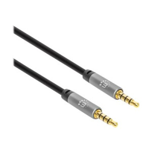 Manhattan Stereo Audio 3.5mm Cable, 2m, Male/Male, Slim Design, Black/Silver, Premium with 24 karat gold plated contacts and pure oxygen-free copper (OFC)