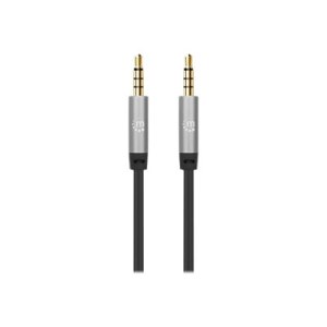 Manhattan Stereo Audio 3.5mm Cable, 2m, Male/Male, Slim Design, Black/Silver, Premium with 24 karat gold plated contacts and pure oxygen-free copper (OFC)