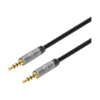 Manhattan Stereo Audio 3.5mm Cable, 2m, Male/Male, Slim Design, Black/Silver, Premium with 24 karat gold plated contacts and pure oxygen-free copper (OFC)