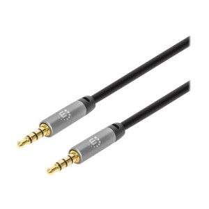 Manhattan Stereo Audio 3.5mm Cable, 3m, Male/Male, Slim Design, Black/Silver, Premium with 24 karat gold plated contacts and pure oxygen-free copper (OFC) wire, Lifetime Warranty, Polybag