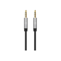 Manhattan Stereo Audio 3.5mm Cable, 3m, Male/Male, Slim Design, Black/Silver, Premium with 24 karat gold plated contacts and pure oxygen-free copper (OFC) wire, Lifetime Warranty, Polybag