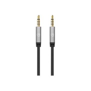 Manhattan Stereo Audio 3.5mm Cable, 5m, Male/Male, Slim Design, Black/Silver, Premium with 24 karat gold plated contacts and pure oxygen-free copper (OFC) wire, Lifetime Warranty, Polybag