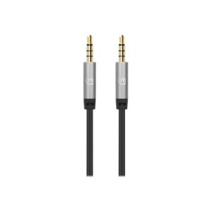 Manhattan Stereo Audio 3.5mm Cable, 5m, Male/Male, Slim Design, Black/Silver, Premium with 24 karat gold plated contacts and pure oxygen-free copper (OFC)