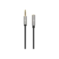 Manhattan Stereo Audio 3.5mm Extension Cable, 1m, Male/Female, Slim Design, Black/Silver, Premium with 24 karat gold plated contacts and pure oxygen-free copper (OFC) wire, Lifetime Warranty, Polybag