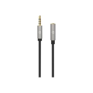 Manhattan Stereo Audio 3.5mm Extension Cable, 5m, Male/Female, Slim Design, Black/Silver, Premium with 24 karat gold plated contacts and pure oxygen-free copper (OFC)