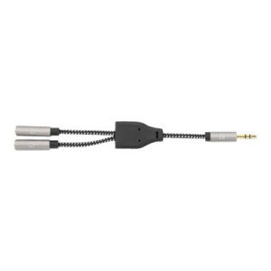 Manhattan Headphone Stereo Audio Y-Splitter Cable, 3.5mm, Aux, 15cm, Male/2x Female, Connects Two Sets of Headphones to One Audio Jack, Slim Design, Black/Silver, Gold plated contacts and pure oxygen-free copper wire, Lifetime Warranty, Polybag