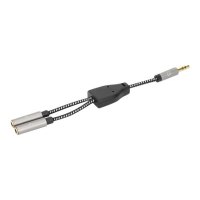 Manhattan Headphone Stereo Audio Y-Splitter Cable, 3.5mm, Aux, 15cm, Male/2x Female, Connects Two Sets of Headphones to One Audio Jack, Slim Design, Black/Silver, Gold plated contacts and pure oxygen-free copper wire, Lifetime Warranty, Polybag