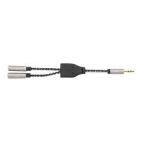Manhattan Headphone Stereo Audio Y-Splitter Cable, 3.5mm, Aux, 15cm, Male/2x Female, Connects Two Sets of Headphones to One Audio Jack, Slim Design, Black/Silver, Gold plated contacts and pure oxygen-free copper wire, Lifetime Warranty, Polybag