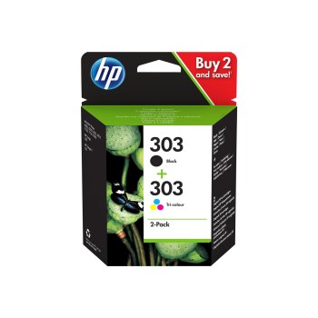 HP 303 - 2er-Pack - pigmentiertes Schwarz, Farbe (Cyan, Magenta, Gelb)