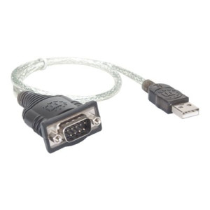 IC Intracom Manhattan USB-A to Serial Converter cable, 45cm, Male to Male, Serial/RS232/COM/DB9, Prolific PL-2303RA Chip, Equivalent to Startech ICUSB232V2, Black/Silver cable, Three Year Warranty, Blister